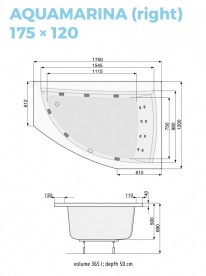 Ванна аеро- та гідромасажна акрилова PoolSpa Aquamarina 175х120 R права система Smart 2 + білий PHAJ710ST2C1960