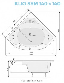 Ванна аэро- и гидромассажная акриловая PoolSpa Klio Sym 140х140 система Smart 2 белый PHS3610ST2C0000