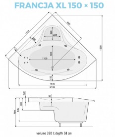 Ванна аеро- та гідромасажна акрилова PoolSpa Francja XL 150х150 система Smart 2 + білий PHSH710ST2C1960