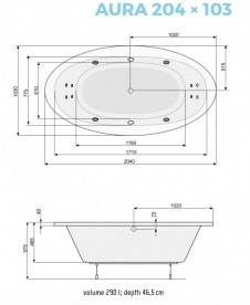 Ванна аэро- и гидромассажная акриловая PoolSpa Aura 204х103 система Smart 2 + белый PHRVO10ST2C1960