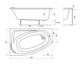 Ванна акриловая асимметричная Kolo коллекция Comfort 150х95х43.5 + Ножки SN7 левосторонняя XWA3751000
