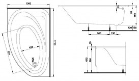 Ванна акрилова асиметрична Kolo колекція Spring 170х100х46.5 + Ніжки SN7 + Сифон Geberit левосторонняя XWA307100G