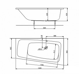 Ванна акриловая асимметричная Kolo Split 160х90 правосторонняя XWA1660000