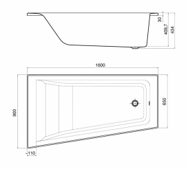 Ванна акриловая асимметричная Roca Easy 160x90 см с ножками левая белый A248411000