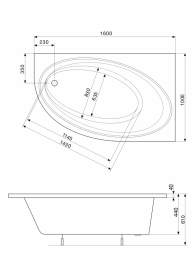 Ванна акриловая асимметричная Roca Orbita 160x100 см с ножками правая белый A24T225000