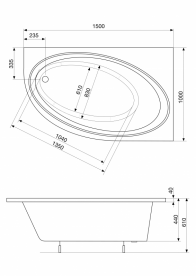 Ванна акрилова асиметрична Roca Orbita 150x100 см з ніжками права білий A24T209000