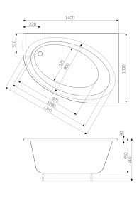 Ванна акрилова асиметрична Roca Orbita 140x100 см з ніжками права білий A24T193000