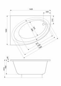 Ванна акрилова асиметрична Roca Orbita 140x100 см з ніжками ліва білий A24T185000