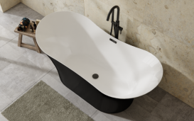 Ванна акриловая Besco Amber 170х80 см с сифоном хром матовый черный/глянцевый белый #WAS-170ABM