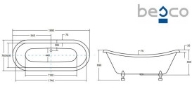 Ванна акрилова Besco Amelia 190х77 см ніжки золото глянсовий чорний/глянсовий білий #WKA-190+BWG