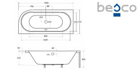 Ванна акриловая Besco Avita 150х75 см левосторонняя глянцевый белый #WAV-150-NL