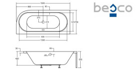 Ванна акриловая Besco Avita 160х75 см левосторонняя глянцевый белый #WAV-160-NL