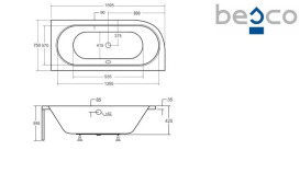 Ванна акрилова Besco Avita 160х75 см правостороння глянсовий білий #WAV-160-NP
