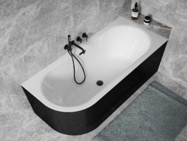 Ванна акриловая Besco Avita A-Line 170х75 см правосторонняя черный матовый/глянцевый белый #WAA-17AMPZS