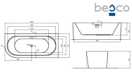 Ванна акриловая Besco Avita A-Line 170х75 см правосторонняя черный матовый/глянцевый белый #WAA-17AMPZS