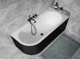 Ванна акриловая Besco Avita A-Line правая 150х75 см с белым сифоном глянцевый черный/глянцевый белый #WAA-15ABPBS