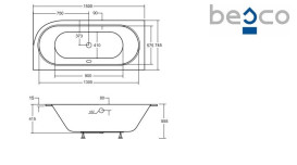 Ванна акриловая Besco Avita Slim 150х75 см левосторонняя глянцевый белый #WAV-150-NLS