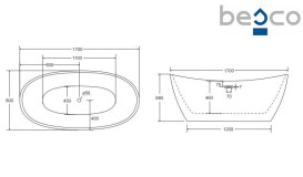 Ванна акриловая Besco Ayla 170х80 см с сифоном клик-клак черный мат глянцевый белый #WAS-170-ACZ