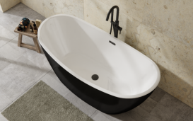 Ванна акриловая Besco Ayla 170х80 см с сифоном хром глянцевый черный/глянцевый белый #WAS-170AB