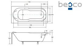 Ванна акриловая Besco Bona 180х80 см глянцевый белый #WAB-180-PK