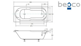 Ванна акриловая Besco Bona 190х80 см глянцевый белый #WAB-190-PK