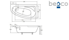 Ванна акриловая Besco Cornea 150х100 см правосторонняя глянцевый белый #WAC-150-NP