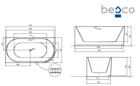 Ванна акриловая Besco Denaya 170х78 см левосторонняя с сифоном клик-клак хром глянцевый белый #WAS-170-DLC
