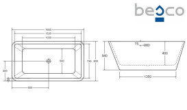 Ванна акриловая Besco Evita 160х80 см с сифоном клик-клак хром глянцевый белый #WAS-160-E