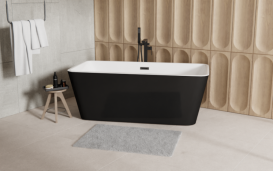 Ванна акриловая Besco Evita 160х80 см с сифоном хром матовый черный/глянцевый белый #WAS-160EM