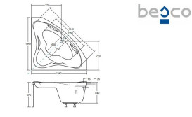 Ванна акриловая Besco Ewa 134х134 см глянцевый белый #WAE-135-NS