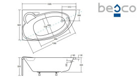 Ванна акриловая Besco Finezja Nova 140х95 см левосторонняя глянцевый белый #WAF-140-NL