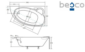 Ванна акриловая Besco Finezja Nova 155х95 см правосторонняя глянцевый белый #WAF-155-NP
