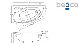 Ванна акриловая Besco Finezja Nova 170х110 см левосторонняя глянцевый белый #WAF-170-NL
