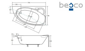 Ванна акриловая Besco Finezja Nova 170х110 см правосторонняя глянцевый белый #WAF-170-NP
