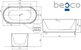 Ванна акриловая Besco Giuliana 170х80 см с сифоном клик-клак хром глянцевый белый #WAS-170-GL