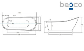 Ванна из искусственного камня Besco Gloria 160х68 см с сифоном клик-клак хром Mineral DuraBe золото/белый #WMD-160-GLZ