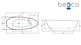 Ванна акриловая Besco Goya 142х62 см с сифоном клик-клак хром глянцевый белый #WMD-140-G