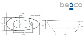 Ванна акриловая Besco Goya 160х70 см с сифоном клик-клак хром глянцевый белый #WMD-160-G