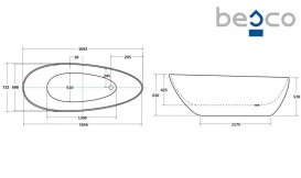 Ванна акриловая Besco Goya 170х72 см с сифоном клик-клак хром черный матовый/глянцевый белый #WMMC-170G