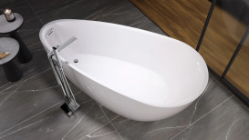 Акрилова ванна Besco Goya A-Line 170х80 см з сифоном збройовий метал глянцевий білий #WAS-170-GGR