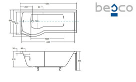 Ванна акриловая Besco Inspiro 160х70 см левосторонняя глянцевый белый #WAI-160-NLE