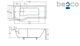 Ванна акриловая Besco Inspiro 170х70 см левосторонняя глянцевый белый #WAI-170-NLE