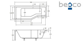 Ванна акриловая Besco Integra 150х75 см левосторонняя глянцевый белый #WAI-150-PL