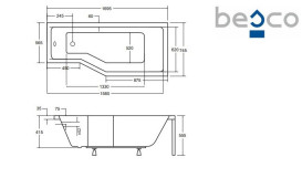 Ванна акриловая Besco Integra 170х75 см правосторонняя глянцевый белый #WAI-170-PP