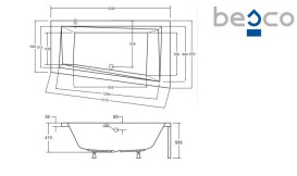 Ванна акриловая Besco Intima 150х85 см правосторонняя глянцевый белый #WAIT-150-NP