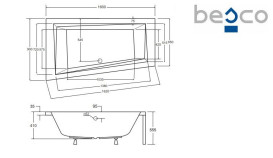 Ванна акрилова Besco Intima 160х90 см лівостороння глянсовий білий #WAIT-160-NL