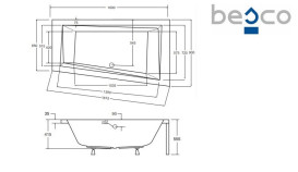 Ванна акриловая Besco Intima 160х90 см правосторонняя глянцевый белый #WAIT-160-NP