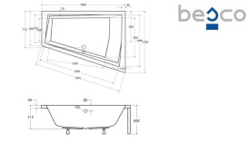 Ванна акриловая Besco Intima Duo 180х125 см правосторонняя глянцевый белый #WAID-180-NP