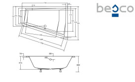 Ванна акрилова Besco Intima Duo Slim 170х125 см правостороння глянсовий білий #WAID-170-SP