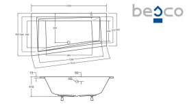 Ванна акриловая Besco Intima Slim 150х85 см левосторонняя глянцевый белый #WAIT-150-SL